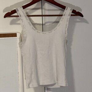 White Lace Tank Top Medium Sleeveless Lace Detail Summer Cami